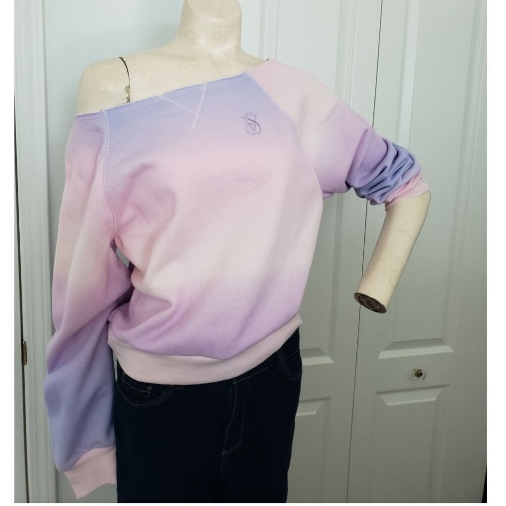 NEW Victoria's Secret Purple Pink Ombre Off Shoulder Sweatshirt, size small BNWT